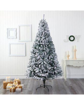 Nearly Natural 8Ft. Flocked Rock Springs Spruce Artificial Christmas Tree