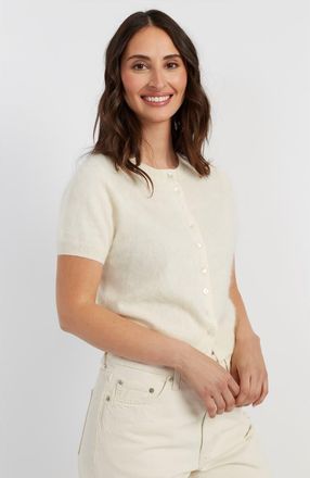 Chinti and Parker Brushed Cashmere Button-Front Knit Tee in Cream at Nordstrom, Size X-Large
