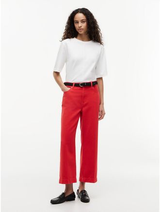 Tommy Hilfiger Womens High-Rise Cropped Wide Leg Jean - Red - 10