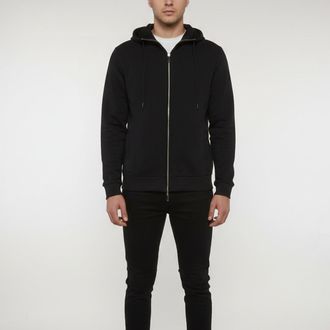 Emporio Armani Black Printed Jersey Zip Up Hoodie