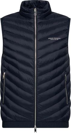 A|X Armani Exchange Mens Quilted Vest with Real, Navy Blue/Grey Marl, L