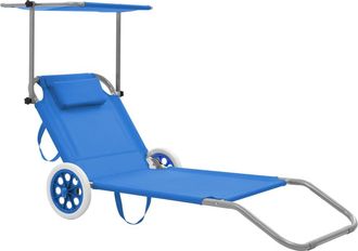 vidaXL Tumbona Plegable Con Toldo Y Ruedas Acero Gris Vidaxl