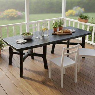 Dmora Mesa De Exterior Adonas, 12 Plazas, Mecanismo Extensible Central Made In Italy, Extensible, 216x90x72h Cm Negro Antracita
