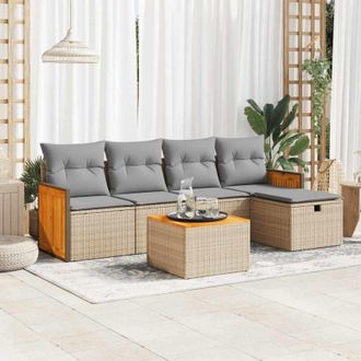 vidaXL Vidaxl - Juego De Sof&aacute;s Jard&iacute;n Con Cojines 6 Pzas Rat&aacute;n Sint&eacute;tico Beige