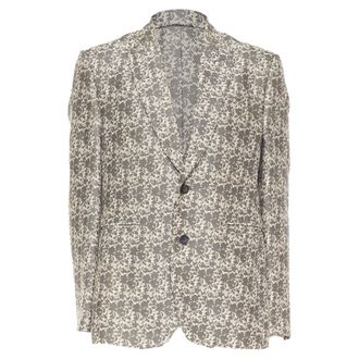 John Galliano beige cotton blend grey floral jacquard tapestry blazer EU50 L