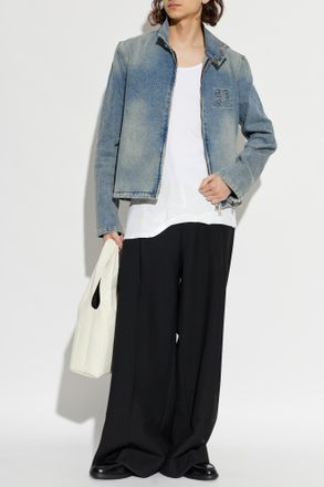 Courr&egrave;ges Denim Jacket With Stand-up Collar, Mens, Blue