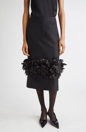Toteme Petal Wool & Silk Midi Skirt in Black at Nordstrom, Size 4 Us