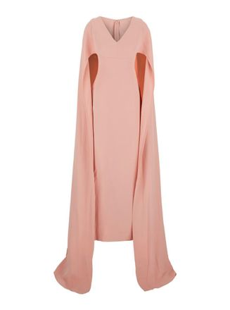 Solace London Morgan Pink Long Dress With V Neck And Rear Single Slit In Tech Fabric Woman