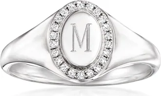 RS Pure by Ross-Simons Diamond Personalized Oval Signet Ring in Sterling Silver