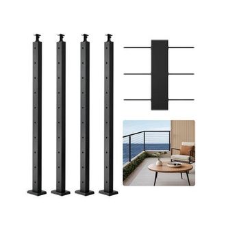 OEM Poste De Barandilla De Cable, 4 Pcs Postes De Barandilla 91,4 X 5 X 5 Cm Poste De Riel De Cable De Acero Inoxidable Sus304 Con Soporte Horizontal Y Cu
