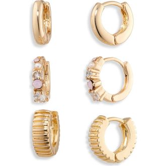 Nordstrom Rack 3-Pack Assorted Huggie Hoop Earrings in White- Blush- Gold at Nordstrom Rack