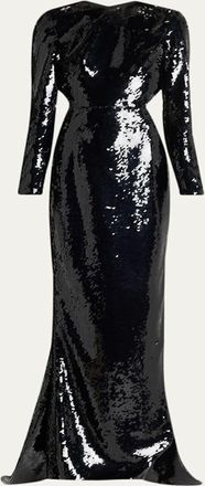 Stella McCartney Sequined Long-Sleeve Backless Trumpet Gown