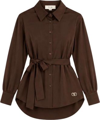 Yes-Zee Geknoopte blouse - Dames - Overhemden - Bruin - S - Overhemden
