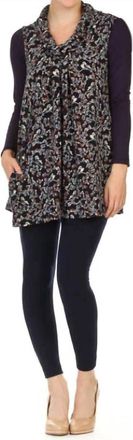 Papillon Floral Bird Print Cowl Neck Sleeveless Dress In Black