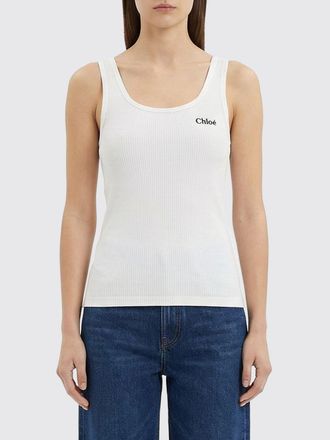 Chlo&eacute; Slim Fit Ribbed Jersey Tank Top with U-Neck and Embroidered Logo
