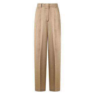 PESERICO Peserico, Wide Trousers, female, Beige, Size: XL Stretch Cotton Satin Trousers