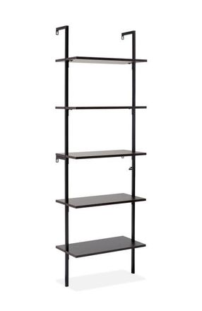 Happimess Madera Classic Industrial Shelf Wood Wall-Mounted Open Ladder Bookcase with Metal Frame in Black/black at Nordstrom, Size Large