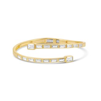 SHYMI Baguette Wrap Bangle -.925 Sterling Silver, 14K Gold-Plated, Rhodium Plated, Cubic Zirconia, Easy On / Off, Day to Night