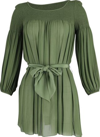 Temperley London Pre-owned Womens Smocked Mini Dress in Green Silk - Size Small