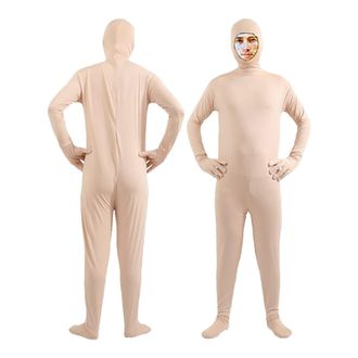 Generic Halloween Costume Adult and Kids Solid Color Bodysuit Skin Suit for Costumes and Performing Arts Unisex Tight Fitting Role Play Outfit (Beige, M)