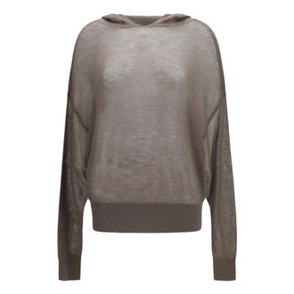 Rick Owens Semi-Sheer Knit Hoodie - Dames - Sweatshirts & Hoodies - Bruin - Maat: S Nylon