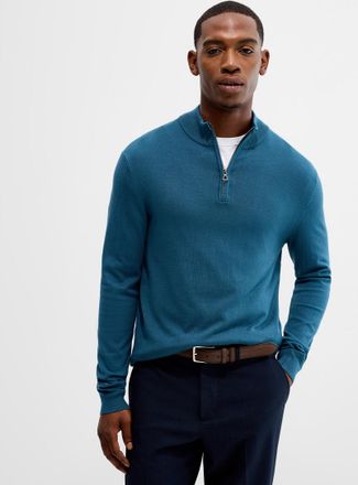 Le 31 Mens Zip-neck silky knit sweater