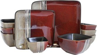 Elama 16Pc Soft Square Double Bowl Dinnerware Set