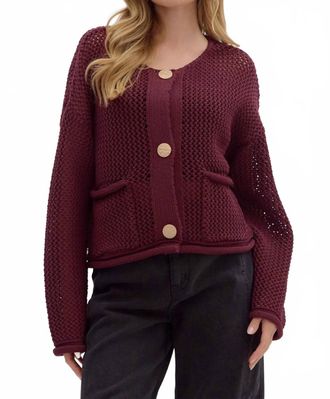 Entro Sweater Knit Cardigan In Burgundy