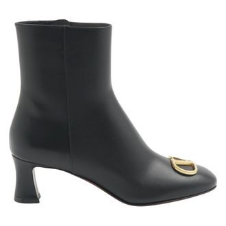 Valentino Heeled Boots, female, Black, Size: 6 1/2 US 60mm Logo-plaque Leather Boots