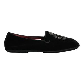 Dolce & Gabbana Loafers, male, Black, Size: 11 US Velvet Crown Embroidery Loafers
