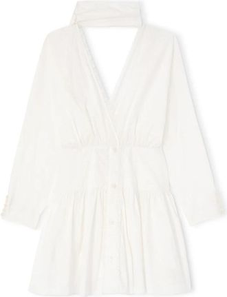 Ganni Cotton Voile Kimono Sjaal Mini Jurk - Dames - Korte kleedjes - Wit - M - Katoen - Kleedjes
