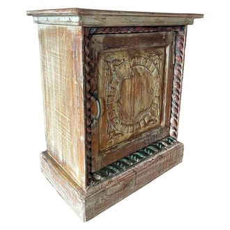 Wanderlust Deco Mesita de madera acabado artesanal marr&oacute;n 52x30x56h cm