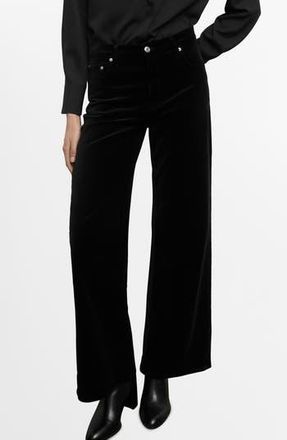 Mango Wide Leg Velvet Jeans in Black at Nordstrom Rack, Size 14