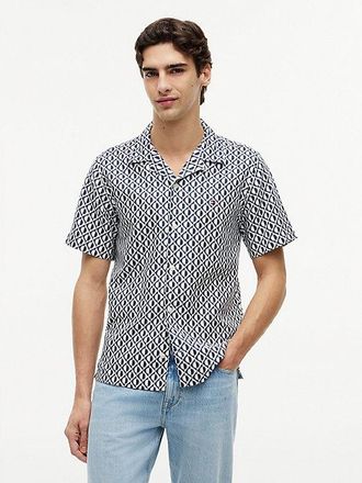 Tommy Hilfiger Regular Linen Blend Print Short Sleeve Shirt