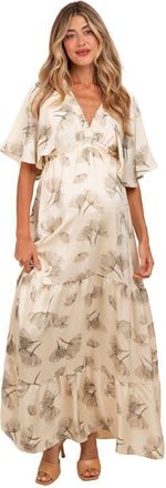Pinkblush Floral Deep V-Neck Maxi Dress in Cream at Nordstrom, Size Small