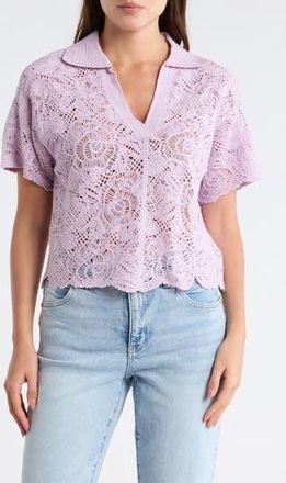 Democracy Short Sleeve Open Stitch Polo in Pastel Lilac at Nordstrom Rack, Size X-Large