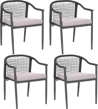 Beliani Conjunto De 4 Sillas De Jard&iacute;n Con Cojines Beige Metal Aluminio Con Recubrimiento En Polvo Rat&aacute;n Sint&eacute;tico Negro Ozzero