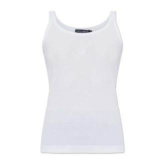 Dolce & Gabbana Tops, Dames, Wit, 2Xs, Katoen, Ribbed Top With Embroidered Logo