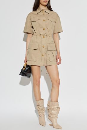Balmain Short Dress With Pockets, Womens, Beige