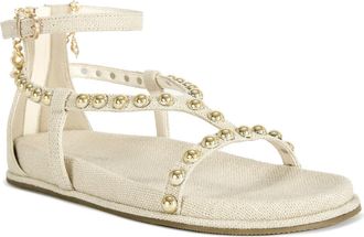Azalea Wang Nautyca Stud Embellished Ankle-Strap Sandal in Natural at Nordstrom, Size 7.5