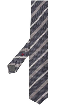 Brunello Cucinelli diagonal-stripe silk tie - Grey