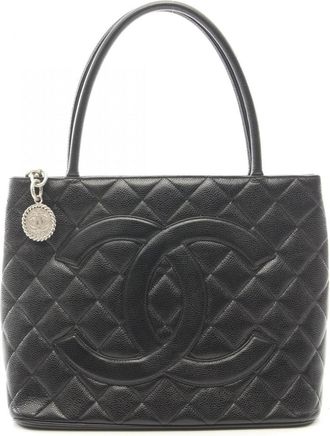 Chanel Black Leather Handbag Tote Bag (Pre-Owned)