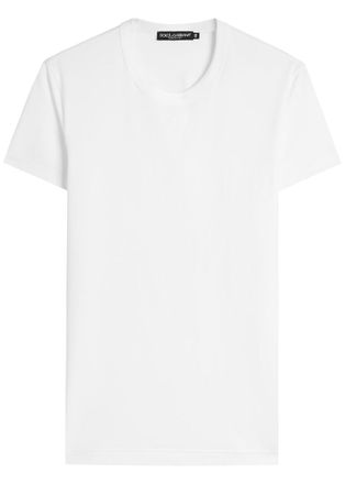 Dolce & Gabbana Logo-embroidered Stretch-cotton T-shirt - White - 52 (IT52 / XL)