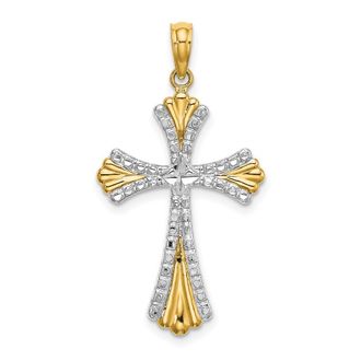 Diamond2Deal 14k Yellow Gold Rhodium Diamond-Cut Reversible Cross Charm