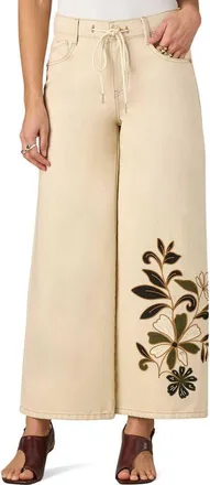 Wit & Wisdom 27/24 Flower Appliqu&eacute; High Waist Wide Leg Jeans in Heathered Birch/caramel at Nordstrom, Size 10