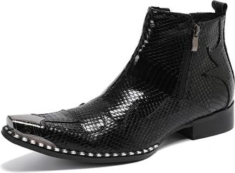 Generic Mens Fashion Party Dress Chelsea Ankle Boots Leather Metal Pointed Tip Toe Cowboy Boots for Men Casual Handmade Western Boot (Black,11.5)