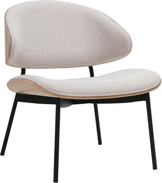 Miliboo Sill&oacute;n De Tela Efecto Terciopelo Texturizado Beige, Madera Clara Y Metal Negro Fabulo
