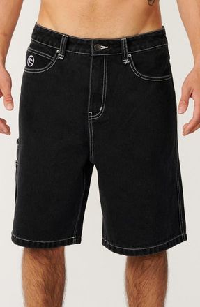Rip Curl Nu Dose Denim Baggy Fit Carpenter Shorts in Dark Acid Black at Nordstrom, Size 32
