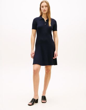 Tommy Hilfiger Womens Gold-Button Rib Knit Polo Mini Dress - Navy - XXL