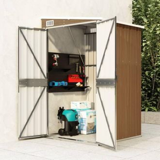 Berkfield Home Wall-mounted Garden Shed Brown 118x100x178 cm Galvanised Steel | Size: 118 x 100 x 178 cm